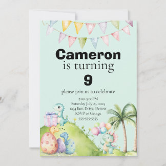 Invitación Cumpleaños tema dinosaurios para niños Fondo azul