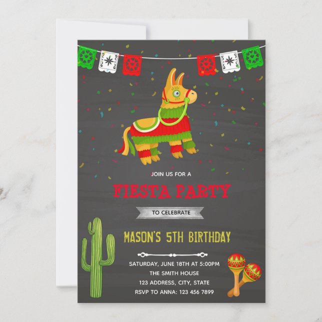 Invitación Cumpleaños tema fiesta de piñata (Anverso)