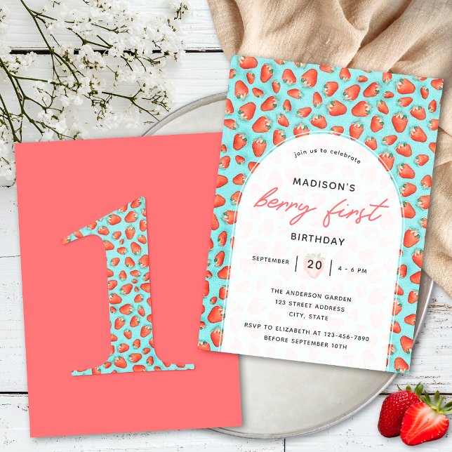 Invitación Cumpleaños Tema Fresa Primera Fruta Retro (Subido por el creador)