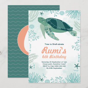 Invitación Cumpleaños tema Océano de Tortugas Bajo el Mar