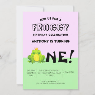 Invitación Cumpleaños tema rana de un año