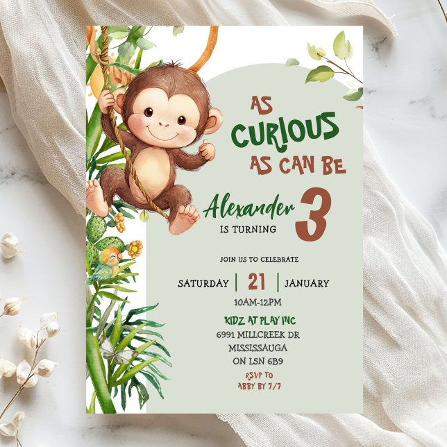Invitación Cumpleaños Tema Sabana Mono Curioso Verde (Subido por el creador)