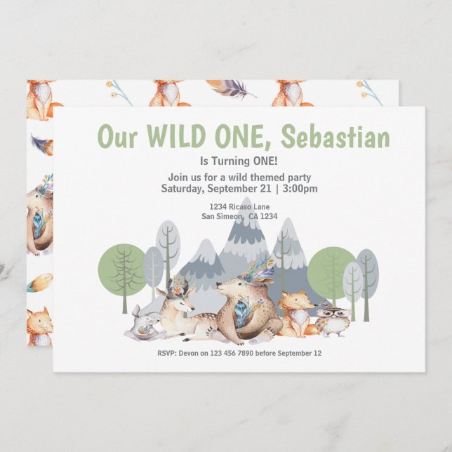 Invitación Cumpleaños temática de animal salvaje de un lindo  (Anverso / Reverso)