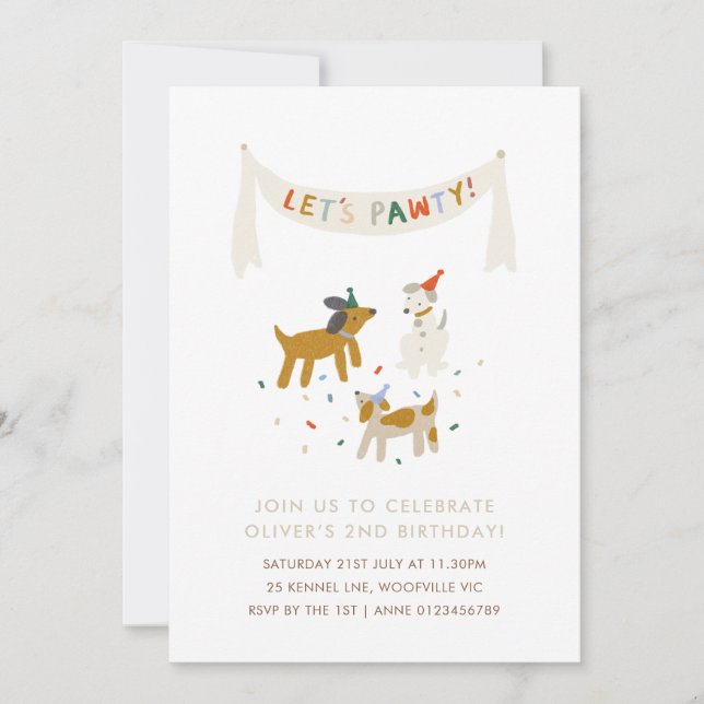 Invitación Cumpleaños temática de Let's Pawty Dog (Anverso)