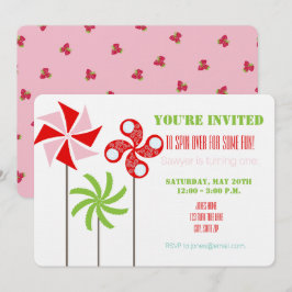 Invitación Cumpleaños Temática del PinWheel de fresa - Atrás 