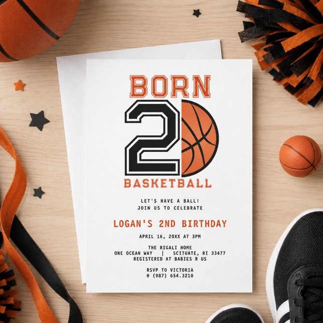Invitación Cumpleaños Temático de Baloncesto 2do Cumpleaños (Born 2 Ball Basketball 2nd Birthday Party Invitation
)