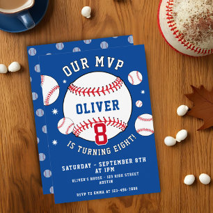 Invitación Cumpleaños Temático de Béisbol Infantil Azul 