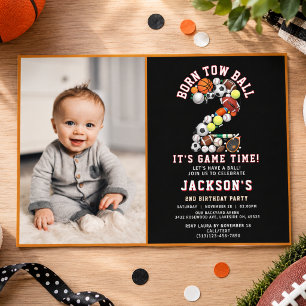 Invitación Cumpleaños Temático de Deportes Born 2 Ball para N