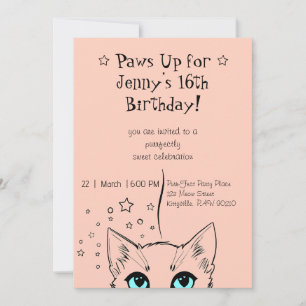 Invitación Cumpleaños Temático de Gatos Dulces 16 