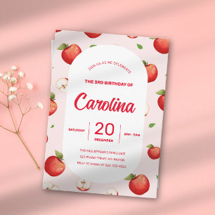 Invitación Cumpleaños Temático de Manzana de la Hija 3 años