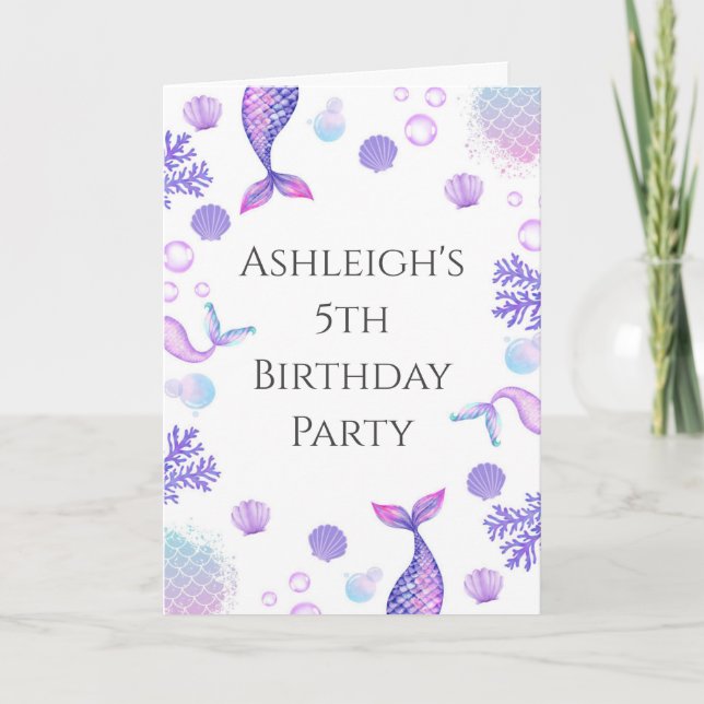 Invitación Cumpleaños Temático de Sirena Morada (Anverso)