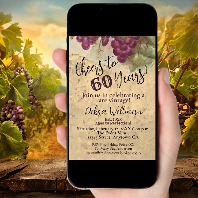 Invitación Cumpleaños Temático de Vino 60 Uvas de Acuarela (Subido por el creador)