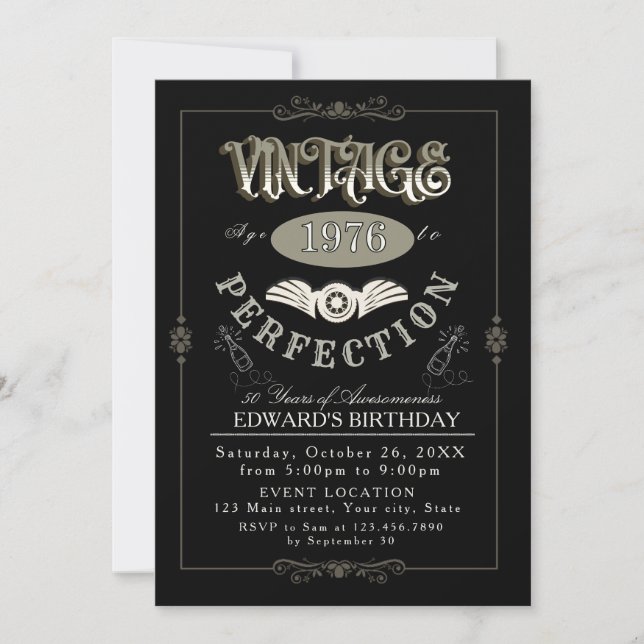 Invitación Cumpleaños temático de whisky vintage para cualqui (Anverso)