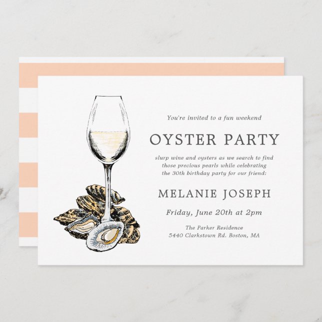 Invitación Cumpleaños Temático Oyster Pearl | Bandas De Engra (Anverso / Reverso)