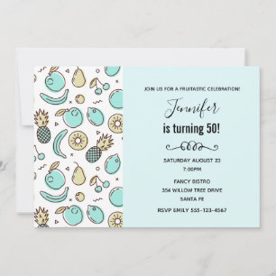 Invitación Cumpleaños Temático Veraniego con Patrón de Frutas