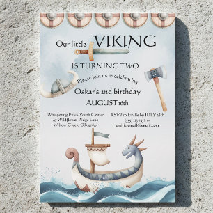 Invitación Cumpleaños temático vikingo de niño de 2 años