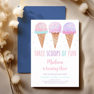 Invitación Cumpleaños tercero de helado de acuarela rosa