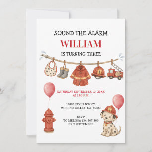 Invitación Cumpleaños tercero del bombero Suena la alarma