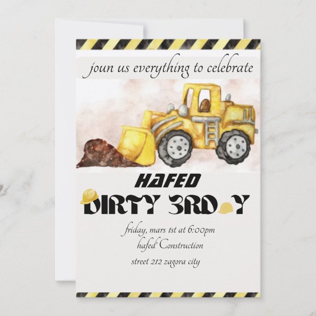 Invitación Cumpleaños tercero sucio personalizado (Anverso)