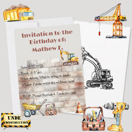 Invitación Cumpleaños Terrestre Temático de Construcción en A