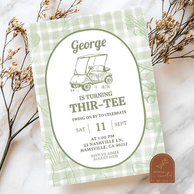 Invitación Cumpleaños Thirtee Golf Rayas Verde Salvia (Subido por el creador)