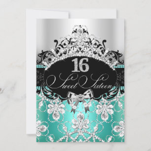 Invitación Cumpleaños Tiara Brillo Sweet 16 Plata 