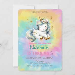 Invitación Cumpleaños Tie Dye Arcoíris Unicornio Mágico Chic