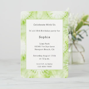 Invitación Cumpleaños Tie Dye Verde Lima Menta