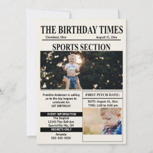 Invitación Cumpleaños Times Edición Deportes 1er Cumpleaños
