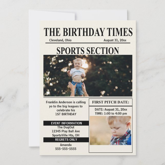 Invitación Cumpleaños Times Edición Deportes 1er Cumpleaños (Anverso)