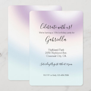 Invitación Cumpleaños Tinte morado blanco azul