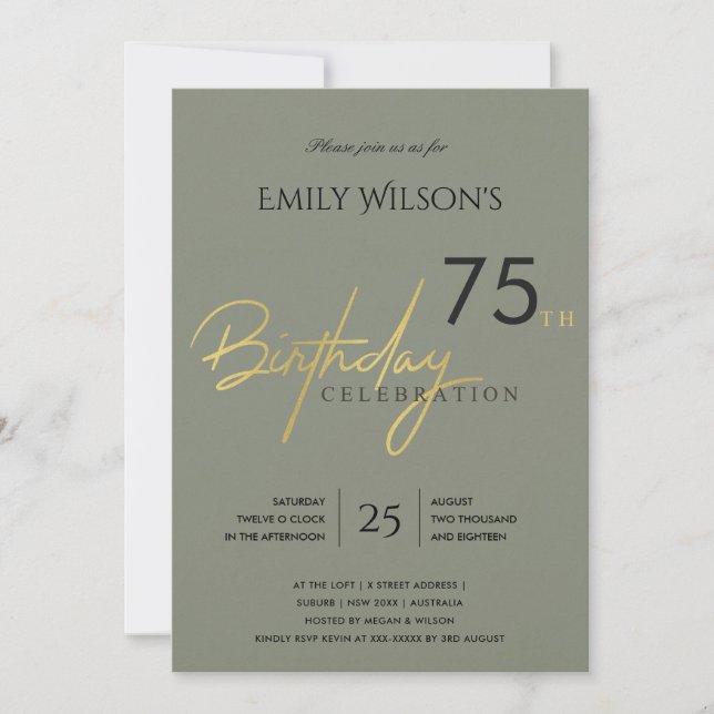 INVITACIÓN CUMPLEAÑOS TIPOGRAFÍA GRIS SIMPLE DE CUALQUIER EDA (Anverso)