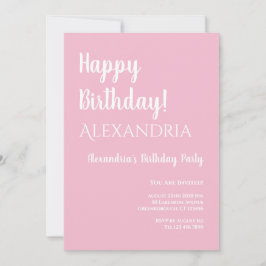 Invitación Cumpleaños Típografía Rosa Pastel Feliz Cumpleaños
