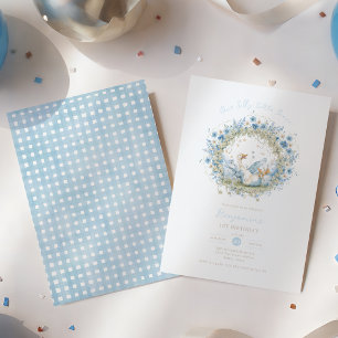 Invitación Cumpleaños tonto niño ganso flor azul 1er