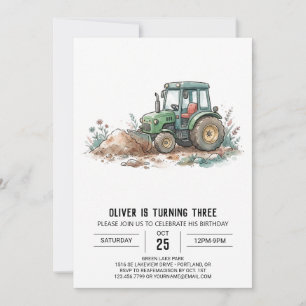 Invitación Cumpleaños Tractor de Granja Rústico
