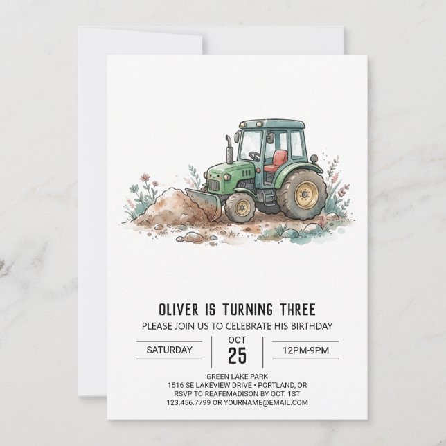 Invitación Cumpleaños Tractor de Granja Rústico (Anverso)