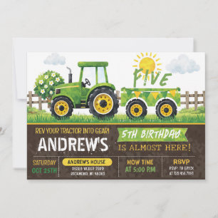 Invitación Cumpleaños Tractor Verde Personalizado