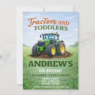 Invitación Cumpleaños Tractor Verde Personalizado