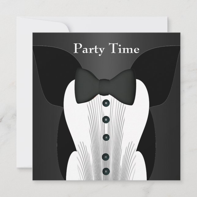 Invitación Cumpleaños Traje de Corbata Negra (Anverso)