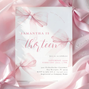 Invitación Cumpleaños Trece de Lazos Rosados