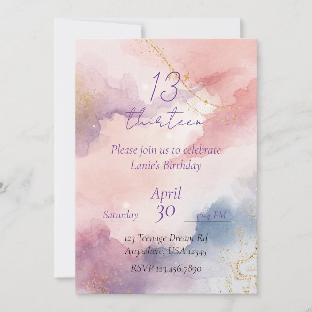 Invitación Cumpleaños Trece-Sueño Adolescente (Anverso)