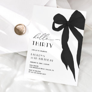 Invitación Cumpleaños treinta 30 elegante con lazo negro