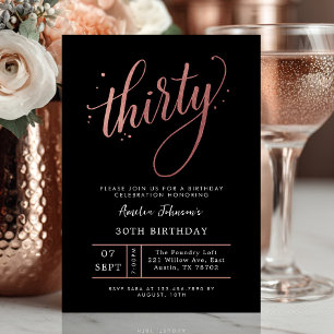 Invitación Cumpleaños treinta 30 elegantes de oro rosa