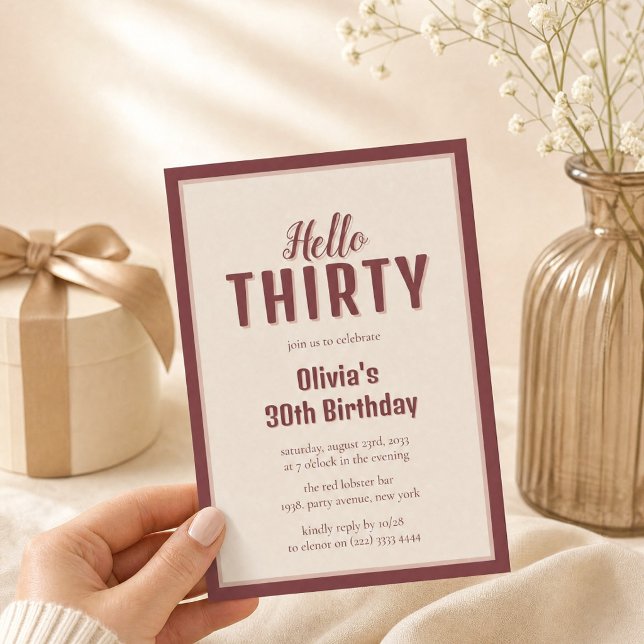 Invitación Cumpleaños treinta burgundy script hola (Subido por el creador)