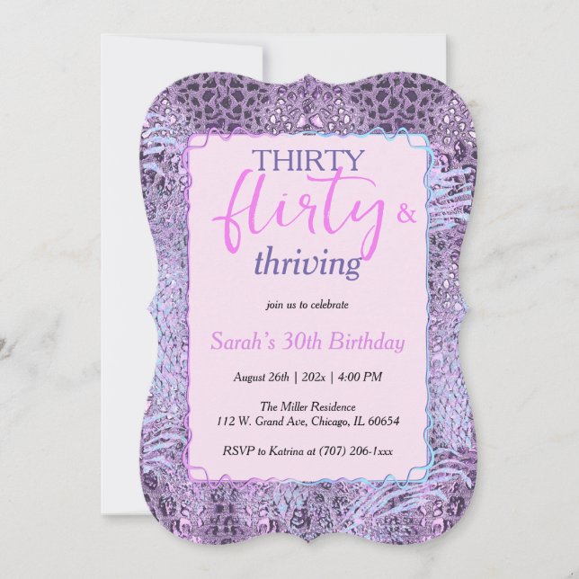 Invitación Cumpleaños treinta, coqueto y próspero (Anverso)