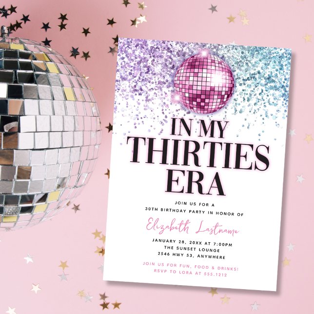 Invitación Cumpleaños Treinta de Moda con Brillo Disco Años T (Subido por el creador)