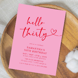 Invitación Cumpleaños treinta moderno Hola treinta rosa y roj