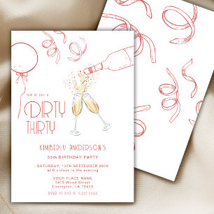 Invitación Cumpleaños treinta sucio Champagne rosa mano dibuj
