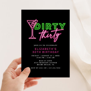 Invitación Cumpleaños treinta sucio neón verde y rosa