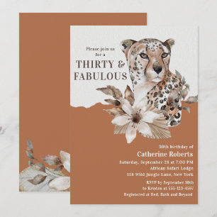 Invitación Cumpleaños Treinta y Fabuloso Acuarela Leopardo 30